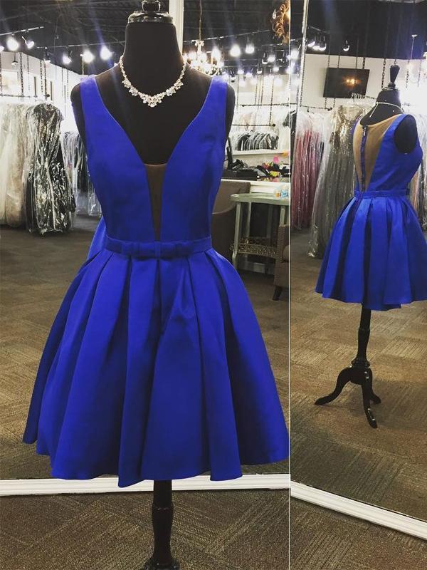 Inexpensive Cute V Neck Royal Blue Short Simple Homecoming Dresses 201 SposaBridal Inexpensive Cute V Neck Royal Blue Short Simple Homecoming Dresses 201 SposaBridal