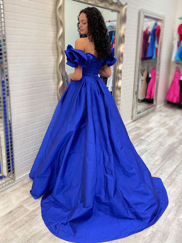 royal blue off the shoulder homecoming dress Off the Shoulder Long Royal Blue Prom Dresses with leg Slit, Off Shoul jbydress