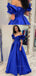 Royal Blue Elegant Off-shoulder Ruffle Sleeves A-line Long Prom Dress, PD3456
