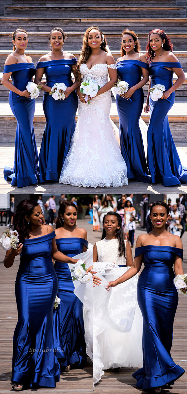 Royal Blue Off-shoulder Satin Mermaid Long Bridesmaid Dress, BD3256 SposaBridal Royal Blue Off-shoulder Satin Mermaid Long Bridesmaid Dress, BD3256 SposaBridal