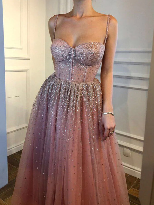 Sparkly Spaghetti Straps Unique Prom Dresses, Party Queen Dress, Eveni SposaBridal Sparkly Spaghetti Straps Unique Prom Dresses, Party Queen Dress, Eveni SposaBridal