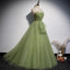 Sage Olive Green Spaghetti Strap Tulle Dream A-line Long Prom Dress, PD3116