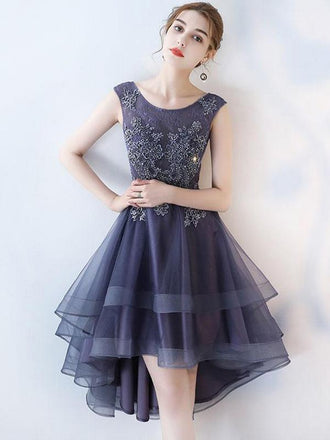 Cheap Ruffle Scoop Navy Lace Cute Homecoming Dresses 2018, CM469 - SposaBridal