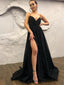 Black Chamring Spaghetti Strap Side Slit Sparkly Sequin Modest Cheap Elegant Formal Long Prom Dresses, PD1218