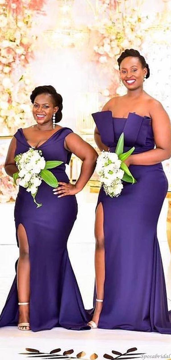 Sexy Deep Purple Mismatched Side-slit Mermaid Floor-length Bridesmaid SposaBridal Sexy Deep Purple Mismatched Side-slit Mermaid Floor-length Bridesmaid SposaBridal