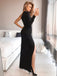 Sexy Black Long Sleeve One-shoulder Side-slit Long Prom Dress, PD3204