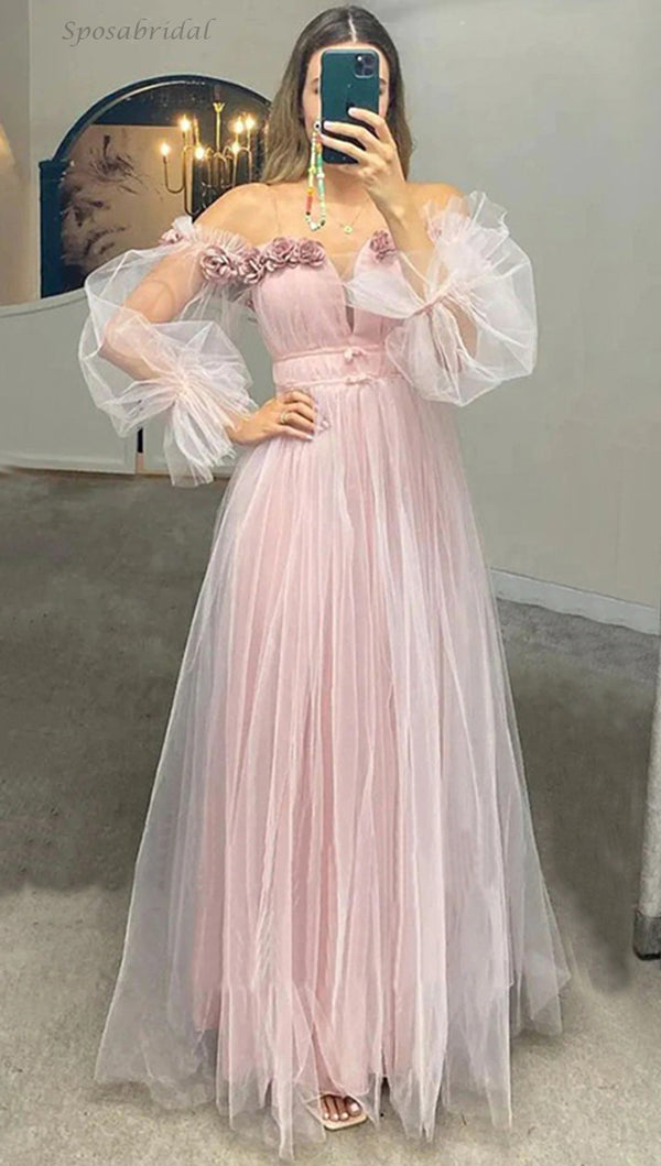 blush pink off the shoulder prom dress Off The Shoulder Blushing Pink Prom Dresses - Long & Short Prom Gowns