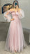 Sexy Blush Pink Off-shoulder Tulle A-line Long Prom Dress, PD3314