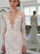 Sexy Boho Illusion Long Sleeve Lace Mermaid V-neck Long Wedding Dress, WD3042