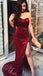 Sexy Burgundy Strapless Sweetheart Sparkly Side-slit Long Mermaid Prom Dress, PD3373