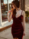 Sexy Burgundy Velvet V-neck Sheath Mini Homecoming Dress, HD3076