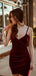 Sexy Burgundy Velvet V-neck Sheath Mini Homecoming Dress, HD3076