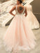 Sexy Deep V-neck Lace Top Open Back A-line Blush Pink Tulle Prom Dress, PD3279