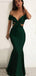 Sexy Emerald Off-shoulder V-neck Open Back Mermaid Long Prom Dress, PD3311
