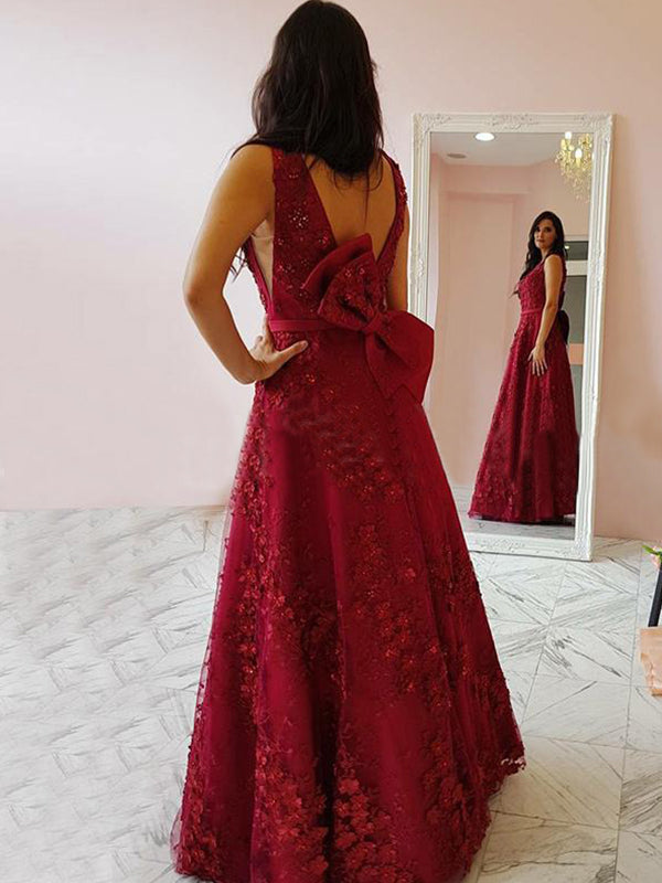 deep red lace prom dress red long sleeve prom dress Off Shoulder Dark Red Long Sleeve Lace A line Long Evening