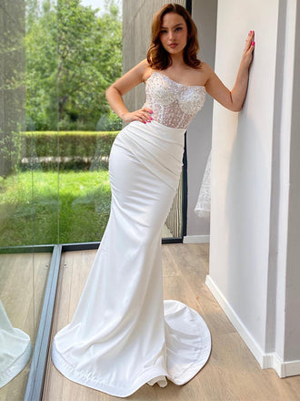 Sexy Ivory Strapless Sparkly Top Detachable Tail Mermaid Long Prom Dress, PD3561