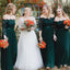 Sexy Lace Top Off-shoulder Hunter Green Sleeves A-line Long Bridesmaid Dresses, BD3143