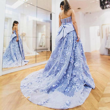 Sexy Lavender Strapless Sweetheart A-line Full Floral Prom Dress, PD3288