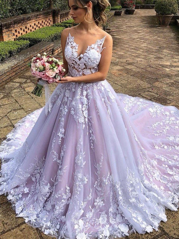 Tassels Lace Boat Neck Pearl Pink Chiffon Bridal Dress - BETANCY