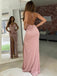 Sexy Pink Spaghetti Straps Open Back V-neck Mermaid Side-slit Long Prom Dress, PD3504