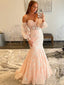 Sexy Pink Strapless Sweetheart Lace Mermaid Long Prom Dress, PD3544