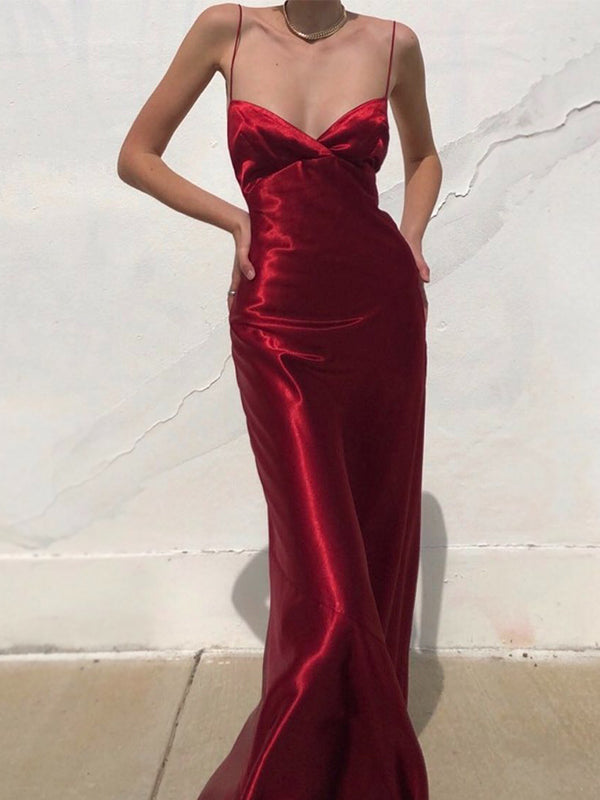 Sexy Red Spaghetti Straps V-neck Open Back A-line Long Prom Dress, PD3 SposaBridal Sexy Red Spaghetti Straps V-neck Open Back A-line Long Prom Dress, PD3 SposaBridal