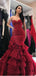Sexy Red Sweetheart Strapless Mermaid Long Ruffle Pleats Long Prom Dress, PD3166