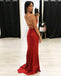 Sexy Red V-neck Spaghetti Strap Mermaid Side-slit Long Prom Evening Dress, PD3123