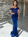 Sexy Royal Blue Off-shoulder V-neck Sequin Top Mermaid Long Prom Dress, PD3529