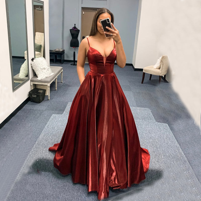 dark red prom dresses