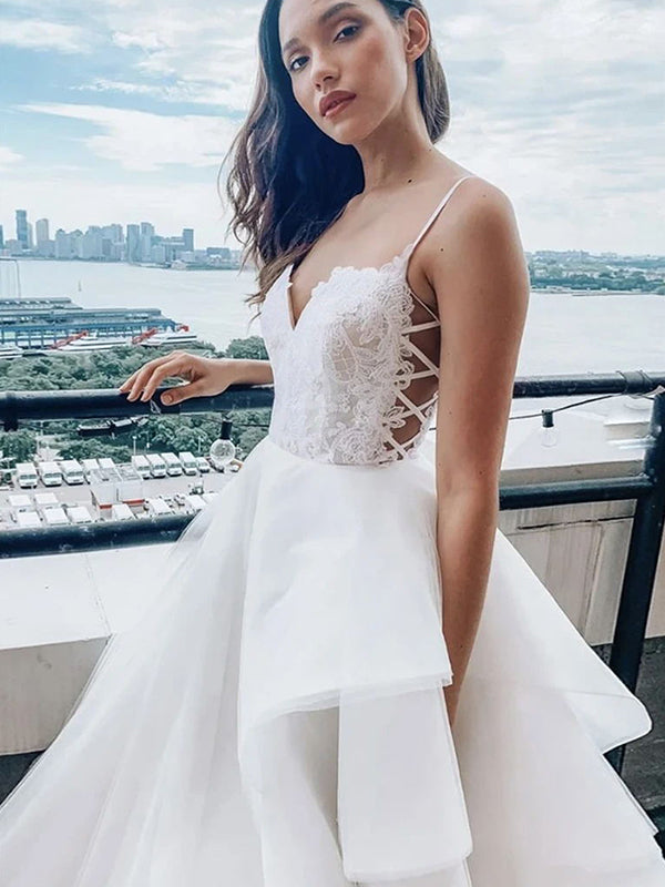 Sexy Spaghetti Strap Sweetheart Ribbon Side A-line Ruffle Long Wedding SposaBridal Sexy Spaghetti Strap Sweetheart Ribbon Side A-line Ruffle Long Wedding SposaBridal