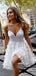 Sexy White Spaghetti Strap V-neck A-line Floral Shortmini Homecoming Dress, HD3077
