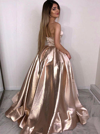 Shiny Rose Gold Sweetheart Strapless A-line Long Prom Dress, PD3393