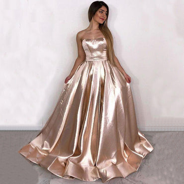 Shiny Rose Gold Sweetheart Strapless A-line Long Prom Dress, PD3393