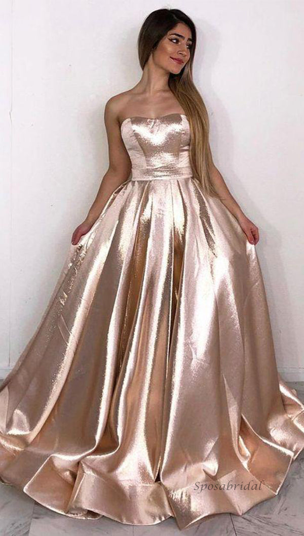 Shiny Rose Gold Sweetheart Strapless A-line Long Prom Dress, PD3393 SposaBridal Shiny Rose Gold Sweetheart Strapless A-line Long Prom Dress, PD3393 SposaBridal