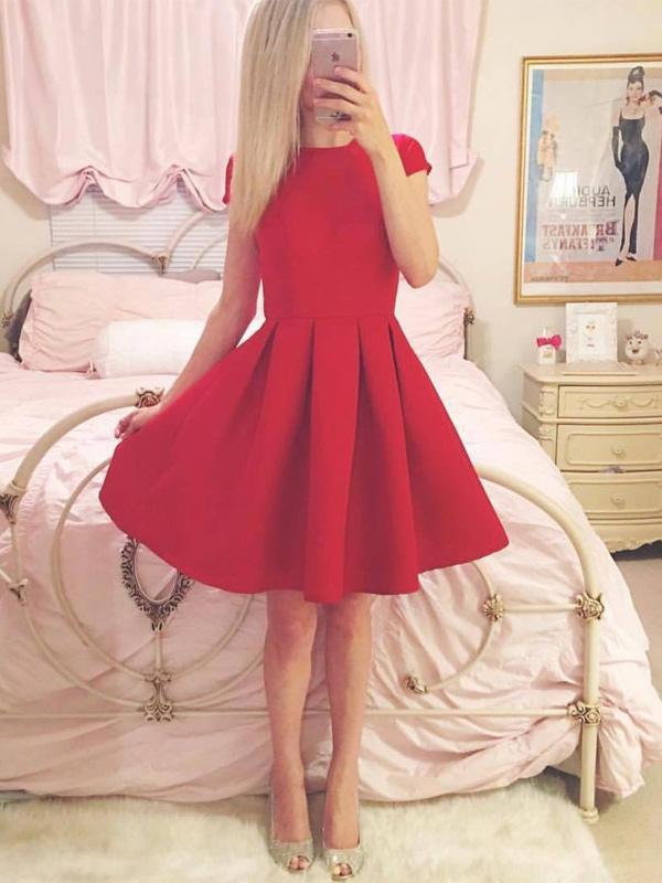 Short Sleeves Simple Cheap Short Red Homecoming Dresses Online, CM534 SposaBridal Short Sleeves Simple Cheap Short Red Homecoming Dresses Online, CM534 SposaBridal