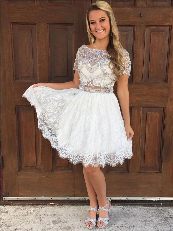Cap Sleeves Rhinestone Two Pieces Short Homecoming Dresses 2018, CM503 SposaBridal Cap Sleeves Rhinestone Two Pieces Short Homecoming Dresses 2018, CM503 SposaBridal