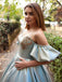 Silver Off-shoulder Princess Lace Top A-line Long Prom Dress, PD3480