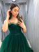 Simple Emerald Green Spaghetti Straps Sweetheart A-line Tulle Long Prom Dress, PD2294