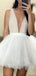 Simple Sexy V-neck White A-line Short Homecoming Dress, Graduation Dress, HD3072