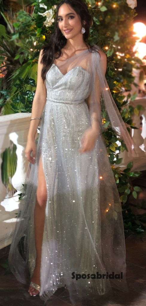 Sparkling Strapless Sweetheart Side Slit A-line Long Prom Dress, PD3049