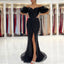 Sparkly Off-shoulder Black Sweetheart Side-slit Mermaid Long Prom Dress, PD3404