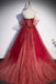 Sparkly Red Unique Off-shoulder Modest Sweetheart A-line Long Prom Dresses, PD3455