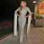 Sparkly Silver V-neck Long Sleeves Mermaid Long Prom Dress, PD3408