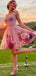 Sweet Pink Spaghetti-strap Ballet Floral A-line Mini Homecoming Dress, HD3042