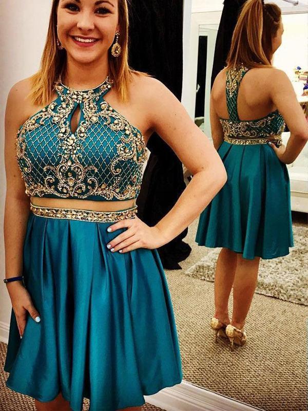 Teal Cheap Cute Short Two Piece Homecoming Dresses Under 2018, CM463 SposaBridal Teal Cheap Cute Short Two Piece Homecoming Dresses Under 2018, CM463 SposaBridal