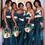 Teal Green Strapless Ruffle Ivory Appliques Mermaid Long Bridesmaid Dresses, BD3130