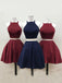 Simple Two Pieces Halter Burgundy Cheap Short Homecoming Dresses 2018, CM553