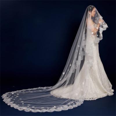 Stunning Long Lace Applique Wedding Veil For Wedding Party, WV0101