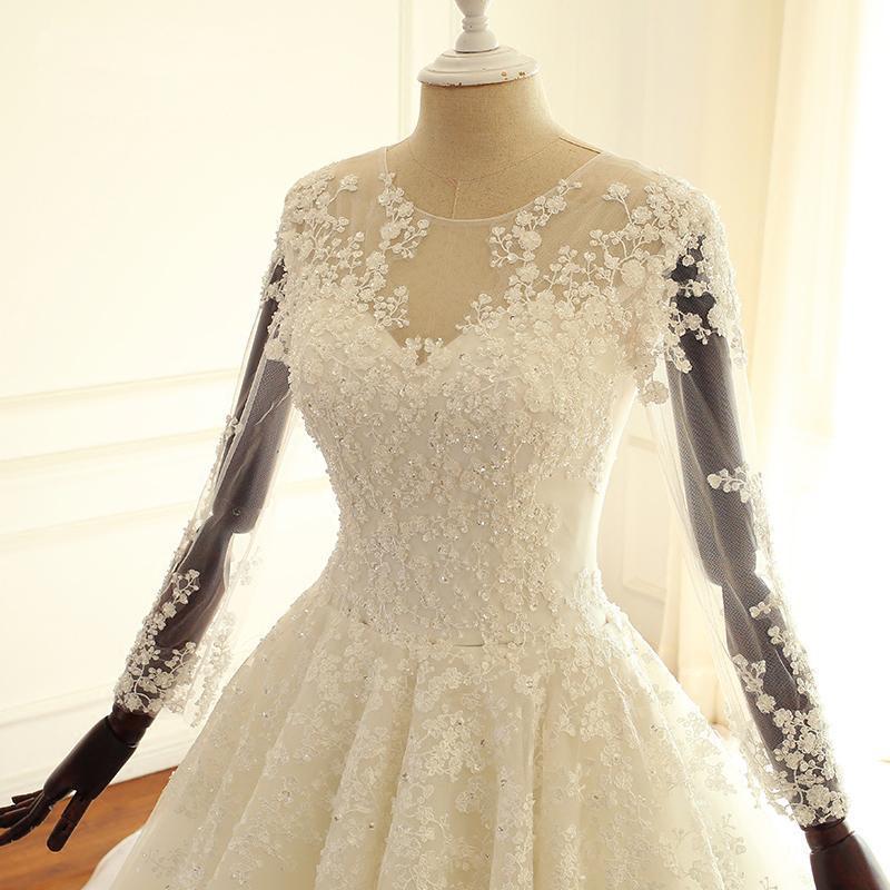 Long Sleeve Lace Long Custom Cheap Custom Wedding Dresses, WD305